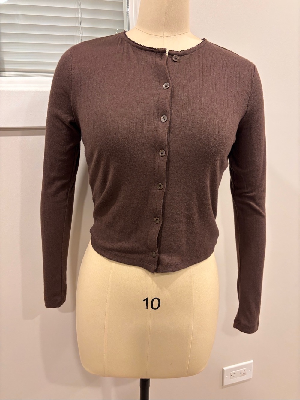 wild fable Brown Ribbed Button-Front Crop Cardigan